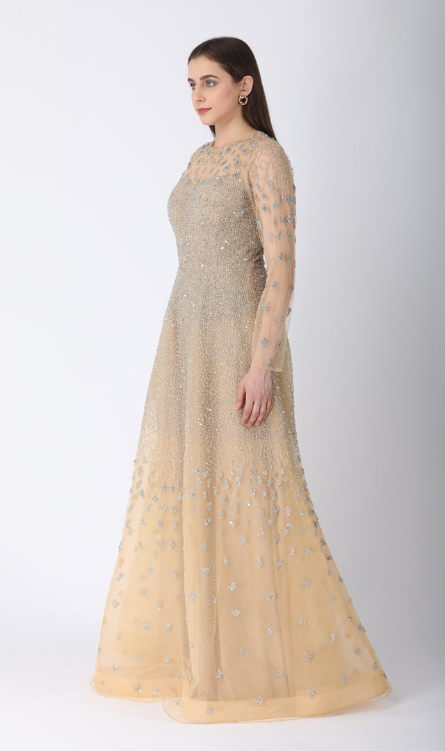 Beaded Aline Dress Beige