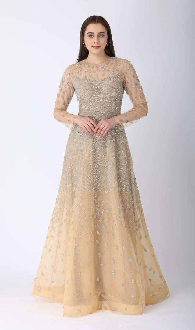 Beaded Aline Dress Beige