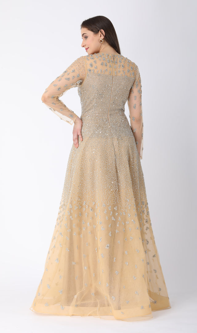 Beaded Aline Dress Beige