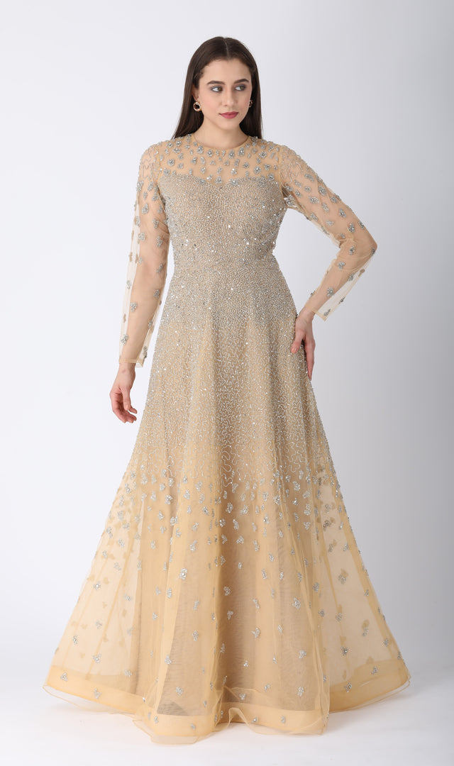 Beaded Aline Dress Beige