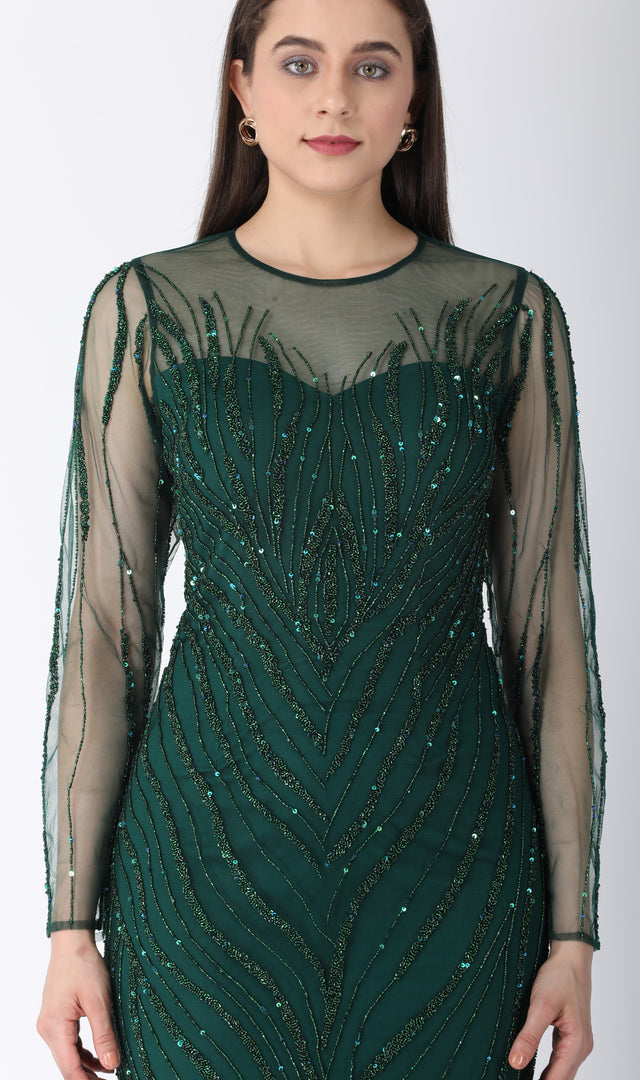 Beaded dress in dark green