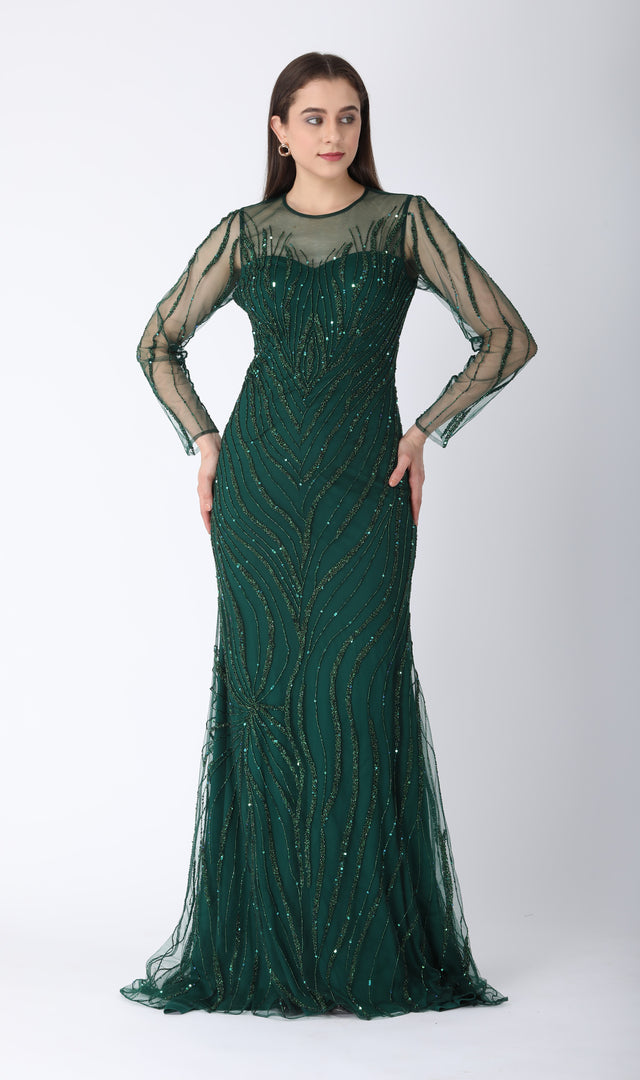 Beaded dress in dark green