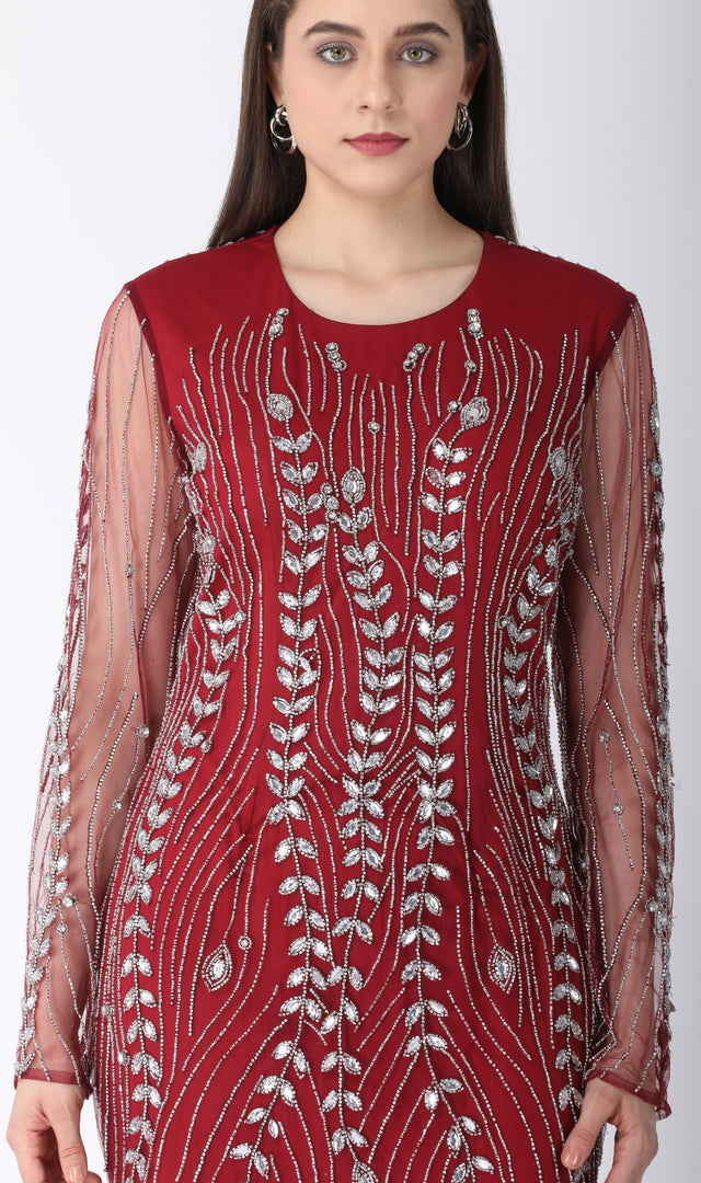 Beaded Dress Dark Red