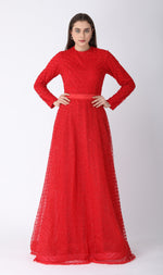 Load image into Gallery viewer, Beaded ALine Dress Red
