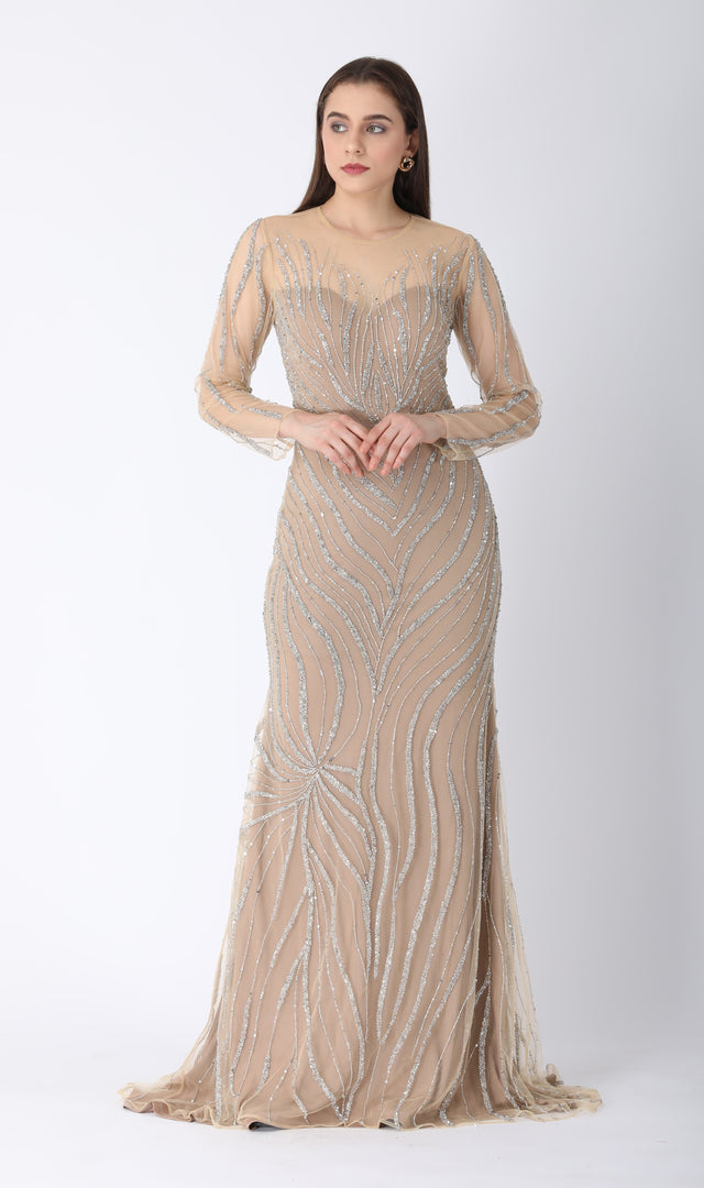 Beaded dress in beige